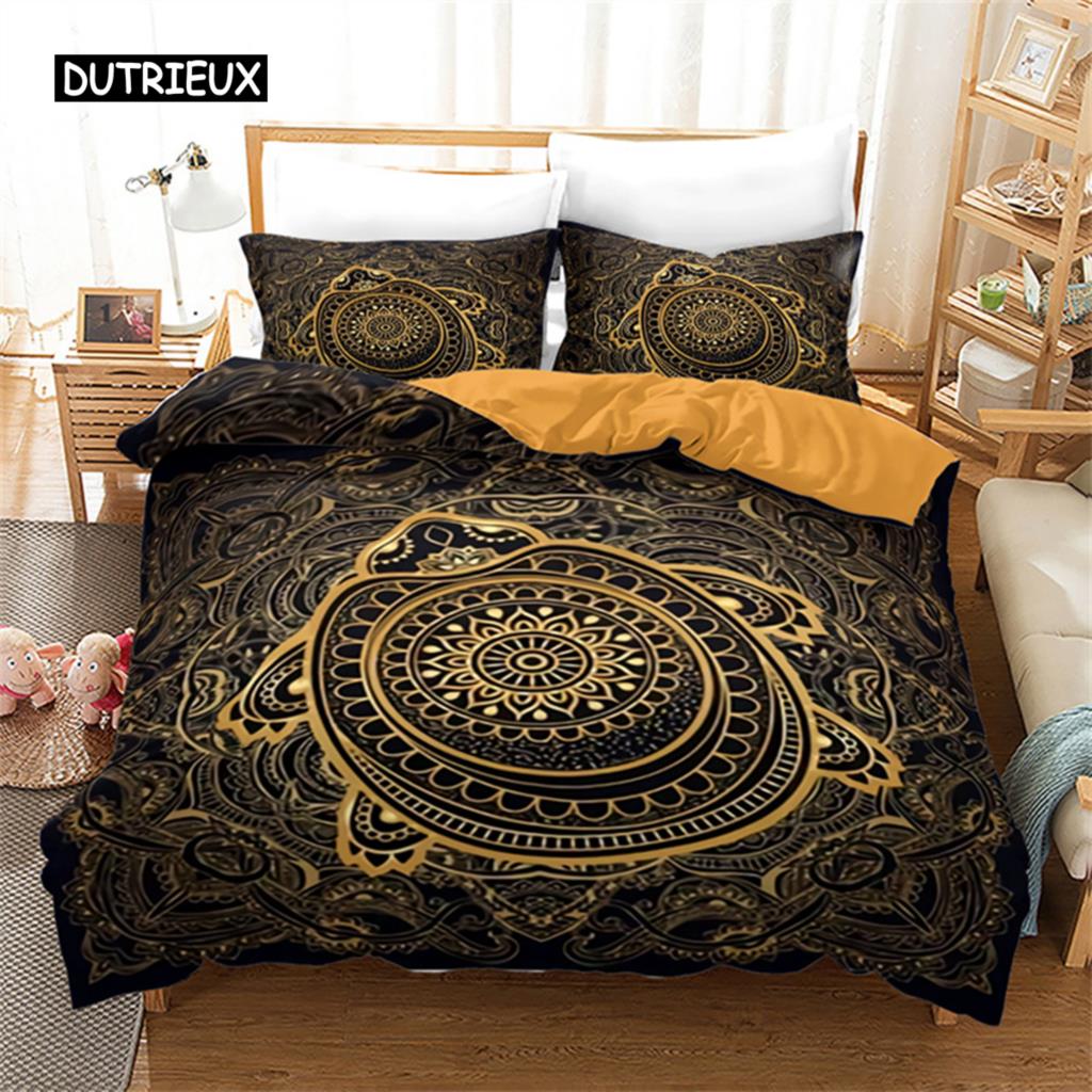 Exotic Sea Turtle Duvet Cover Microfiber Marine Life Geometric Comforter Cover 3D Ocean Theme Bedding Set Double Twin King Size