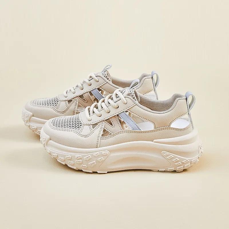 

Fashion Ladies Shoes 2025 Lace-up Women s Vulcanize Shoes Fashion Outdoor Hollow Out Casual Sneakers Comfortable Light Platform Sandals 40 хаки