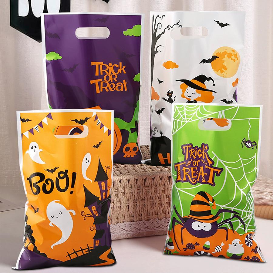 20/40pcs halloween Theme Plastic Tote Bag Cartoon Pumpkin Bat Style Small Gifts Packaging Bag Festival Party Favor Supplies