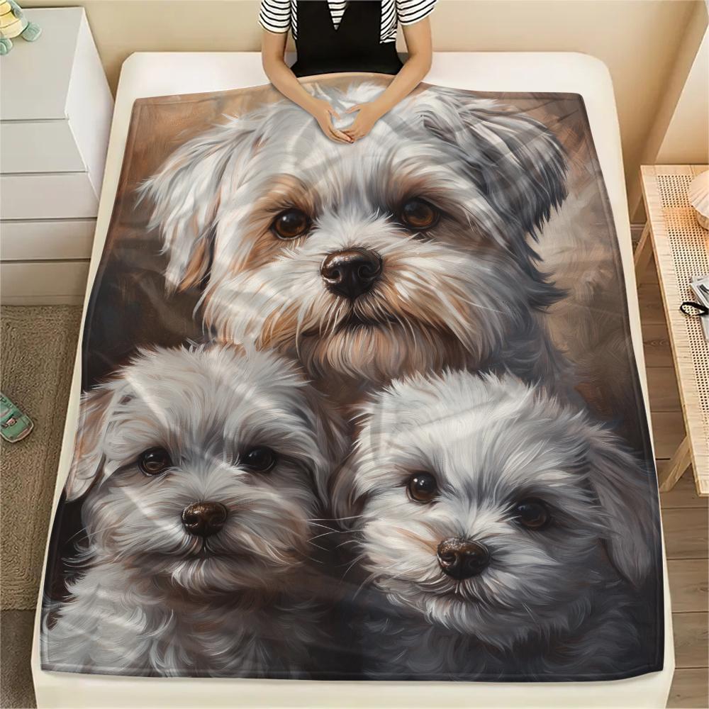 Black Maltese dog,pattern Flannel Blanket, High quality Comfortable for All Seasons, Home Decor, Warmth and Comfort, Perfect for Gifts.