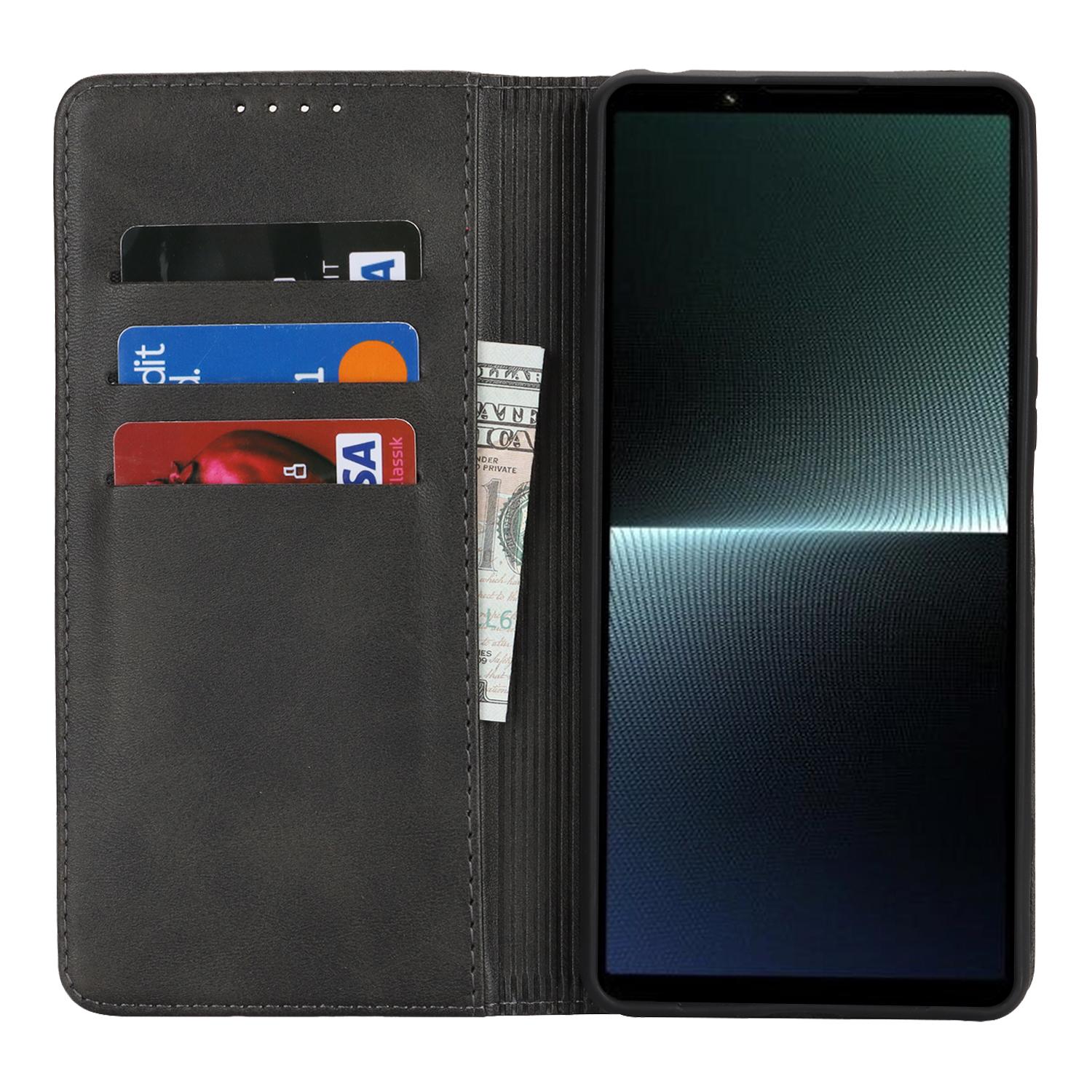 

For Sony Xperia 1 VI Case PU Leather Wallet Stand Magnetic Closing Phone Cover Black