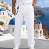 Men's White Linen Blend Drawstring Waist Summer Beach Pants