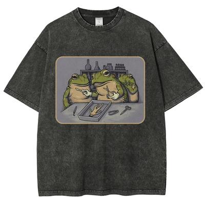 I Love Frogs Snowflake Washed T-Shirt Men Women Unisex Vintage Washed T-Shirt Streetwear Retro T Shirts