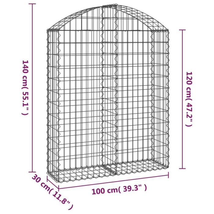 VidaXL Panier de Gabions Arqué Cage à Gabion Mur de Gabion Panier à Pierre Gabion pour Pierre Jardin Patio Extérieur 153426