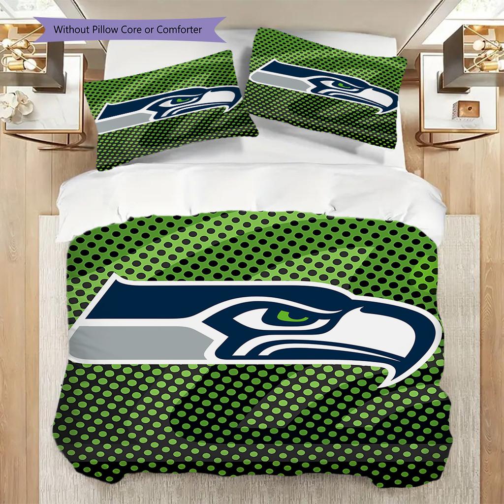 Seattle Seahawks Pattern Bedding Quilt Set Quilt Cover Pillowcase Home Decoration Birthday Gift (1 * Duvet Cover + 2 * Pillowcase, Without Core)