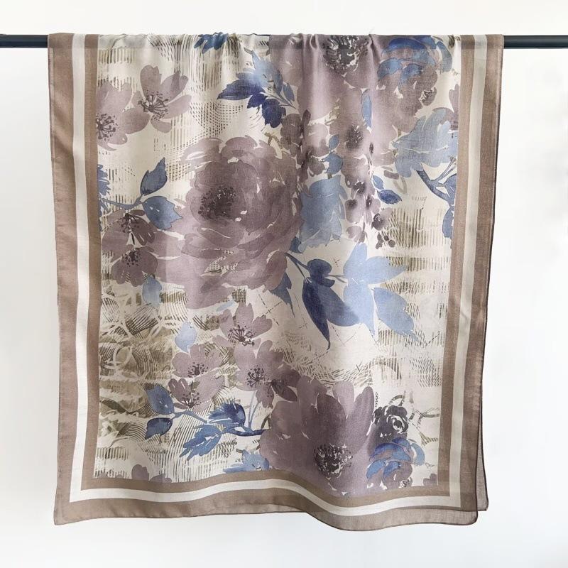 New Chinese Style Oil Painting Flower Scarf Long Silk Scarf For Travel Sun Protection