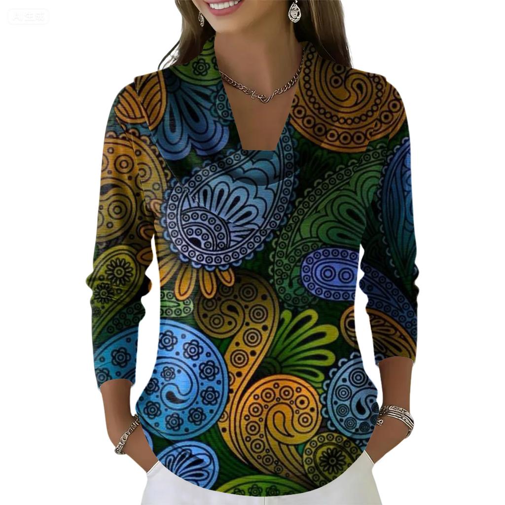 Dámský ležérní a módní svetr s dlouhým rukávem a potiskem, kulatým výstřihem