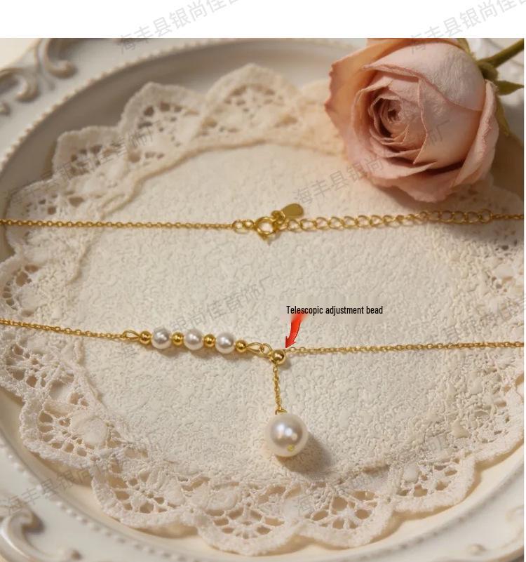 S925 Sterling Silver Adjustable Pearl Necklace - Women's Fashion Clavicle Chain