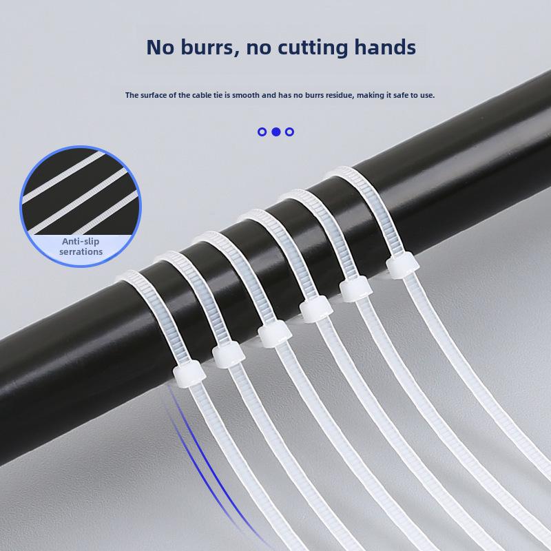Czarno-białe samozaciskowe nylonowe opaski kablowe z klamrą