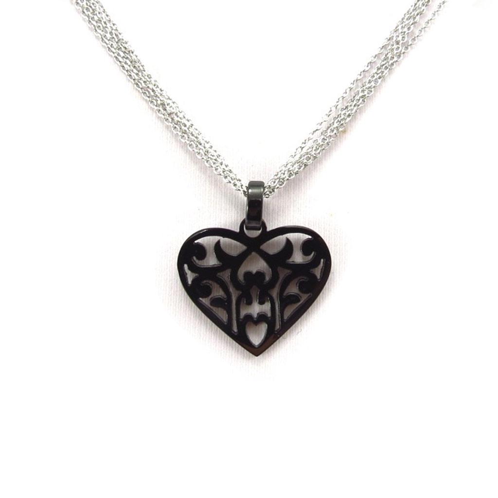 Les Trésors De Lily [K4161] - Black Chrome 'Love' Steel Necklace