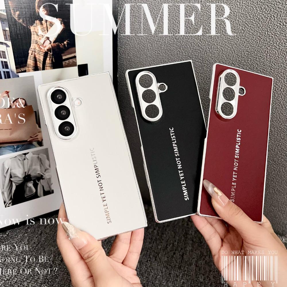 Luxury Business Sle Electroplated Plain Leather Phone Case for Samsung Galaxy Z Fold 7 6 5 4 3 Skin Feel Shockproof Protection Cover