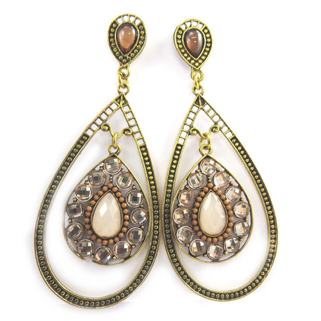 Les Trésors De Lily [M1915] - Designer Earrings 'Sissi' Golden Beige