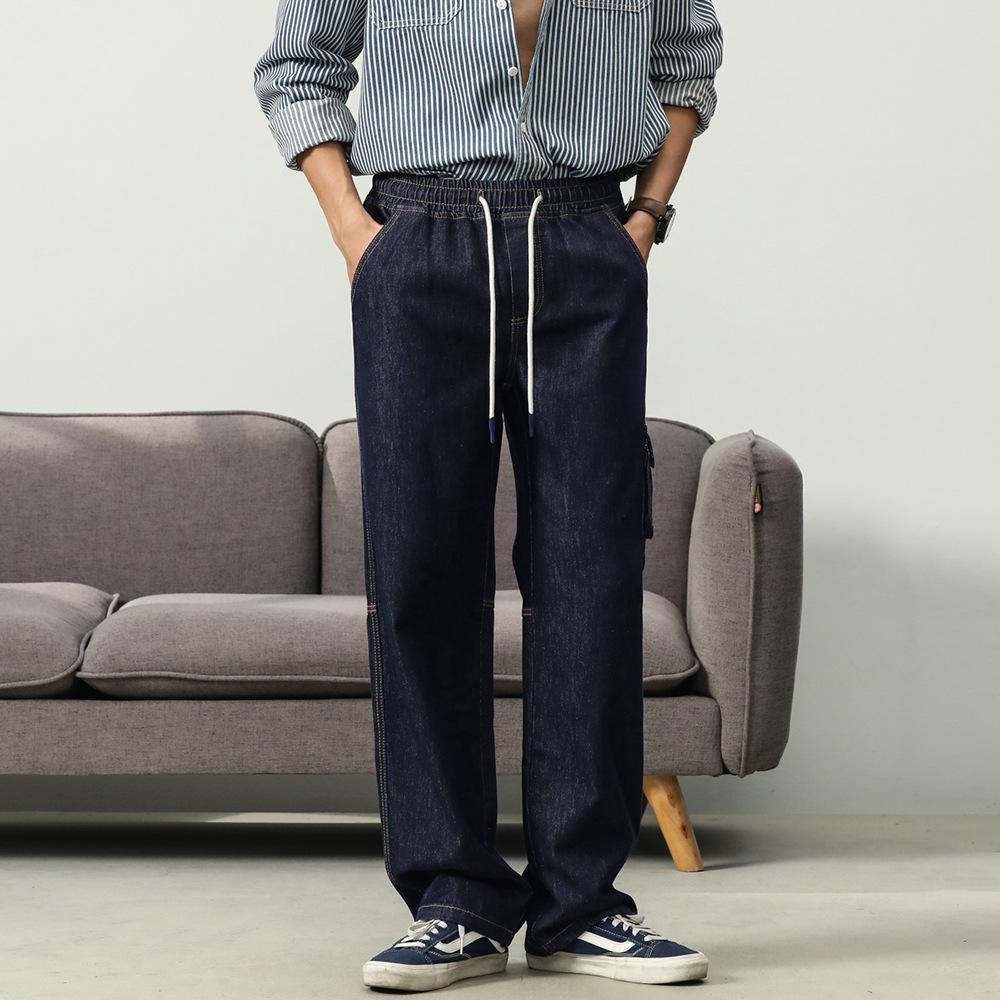 Tethered Jeans Men's Tooling Men's Pants American High Street Loose Straight Pants Men's Elastic Waist Casual Pants Trendy Brand