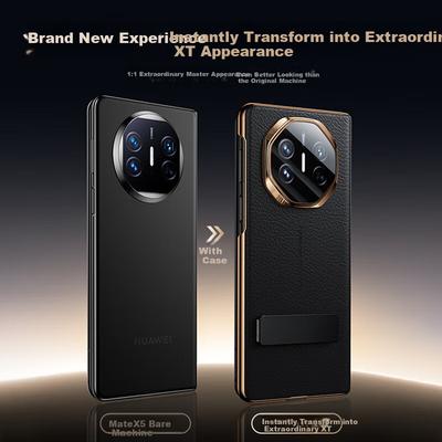 360° Rotating Stand Supports Wireless Fast Charging Classic Leather Flip Case for Huawei Mate X5 Phone, Window View Magnetic Ultra-Thin