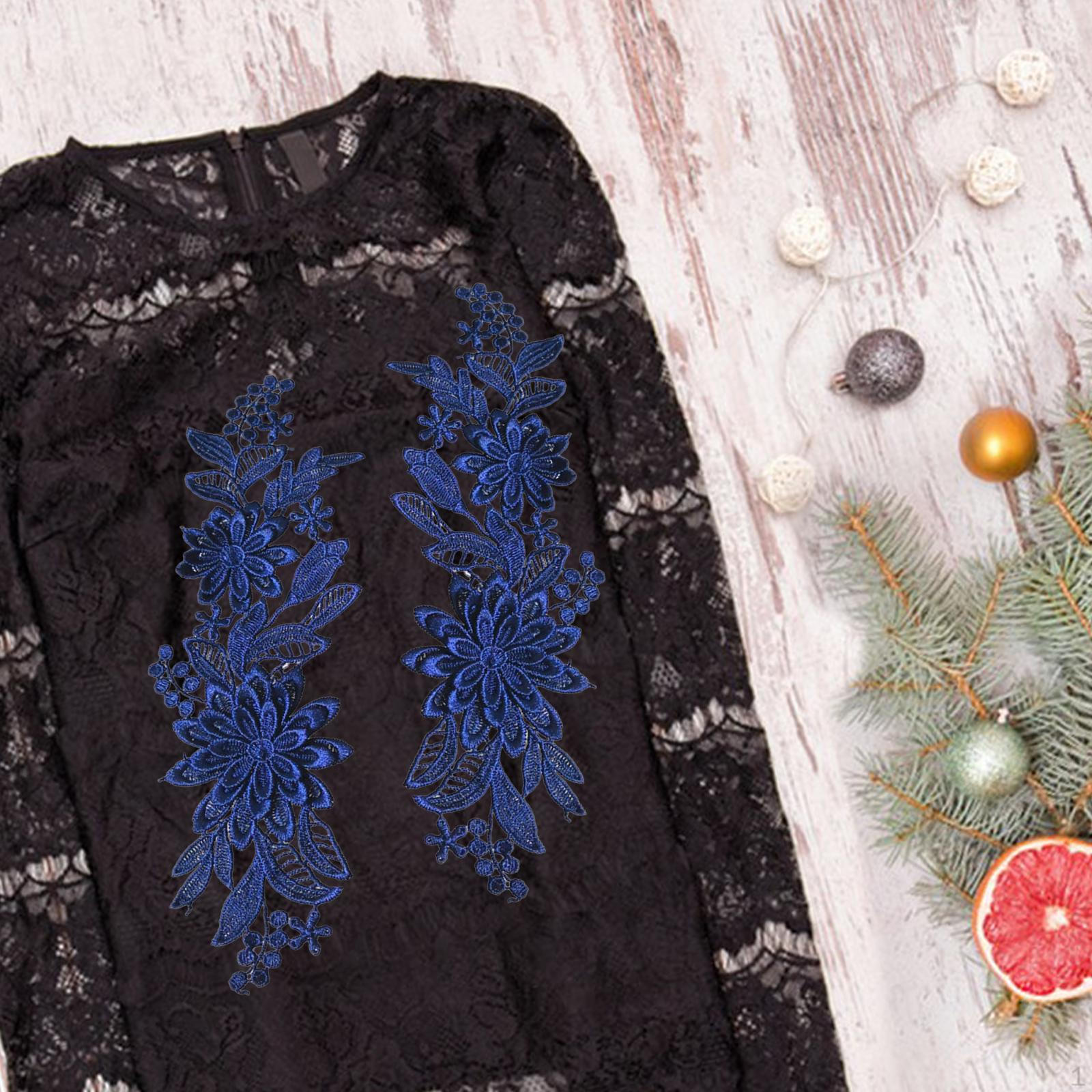 

1 пара квіткових вишивок для шиття та рукоділля темно-синього кольору