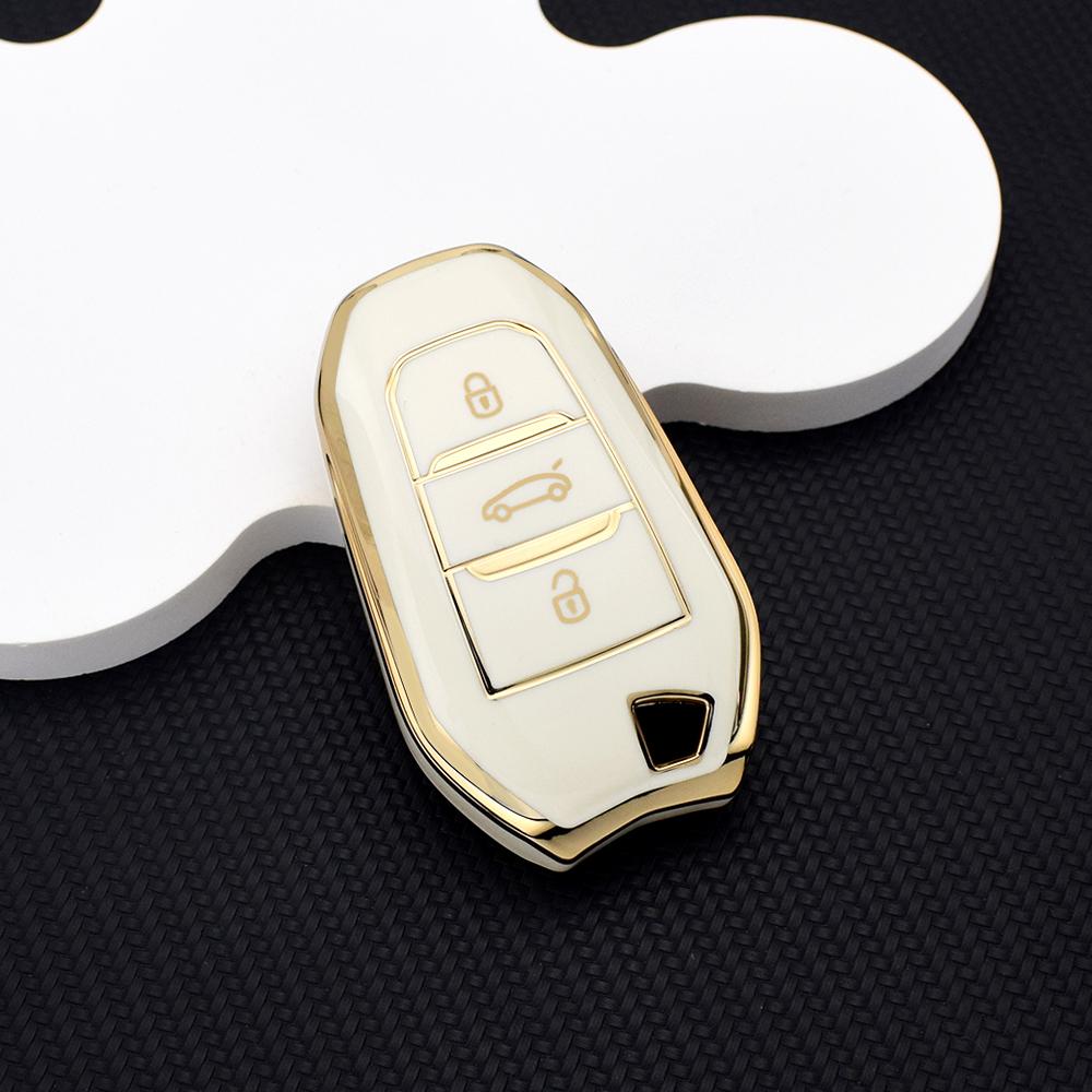 Stylish Soft TPU Car Key Fob Case + Key Chain for Citroen DS3 DS5 C3 C4 C3 XR | Peugeot 3008 4008 5008 308 508 Protective Bag