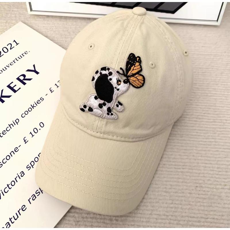 Cute Cartoon Labeled Dog Butterfly Soft Top Baseball Cap Showing Face Sweet Girl Versatile Baseball Cap