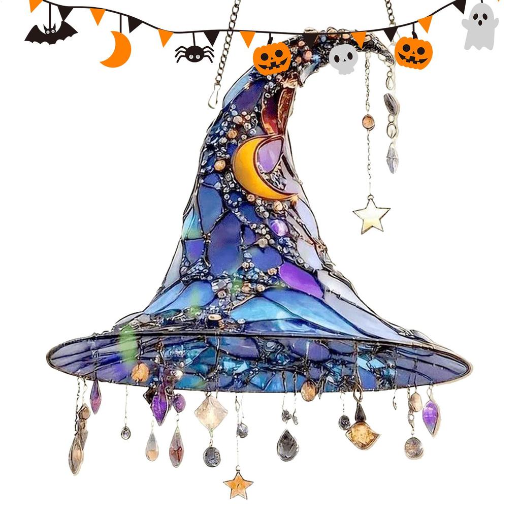 Halloween Ornaments 2d Acrylic Witch Hat Window Ornaments Hangable Stained Glass Pendant for Room Festival Indoor Birthday Tree