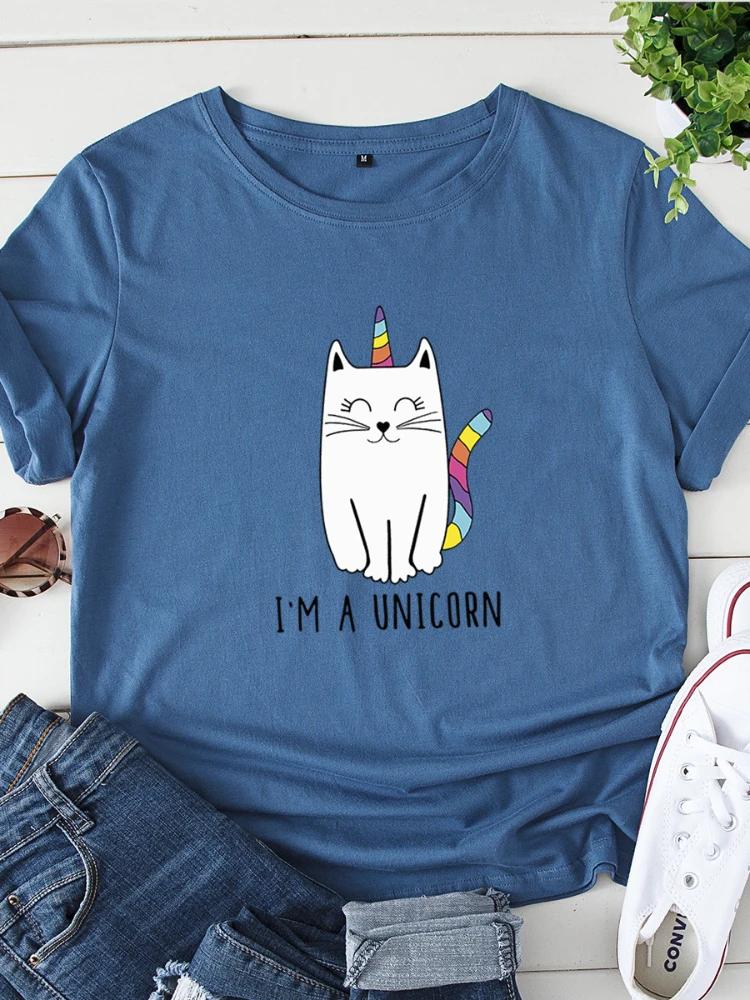 I'm A Unicorn Cat Print T Shirt Women Short Sleeve O Neck Loose Tshirt Summer Women Causal Tee Shirt Tops Camisetas Mujer