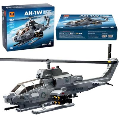MISINI M8024 AH-1W Super Cobra Kampfhubschrauber Baustein Set, 958 Teile Militärischer Mittlerer 1:35er Maßstab Hubschrauber Bausteine Set, Perfec