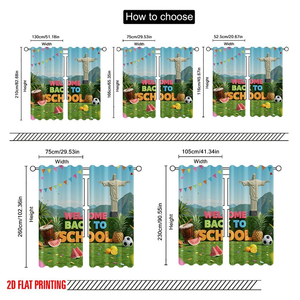 2pcs 2D flat printing Curtain Welcome Back To School Polyester Without Electricity 0 for Multipurpose Event Decoration
