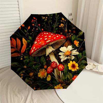1pz Ombrello Pieghevole Automatico Fiori Funghi, Robusto Telaio in Ferro a 8 Stecche, Adatto per Viaggi, Uso Quotidiano, Compleanno, Regalo Decorativo m0104087