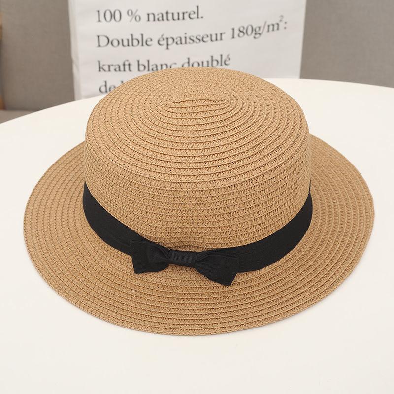 Straw Flat Top Sun Hat with Wide Brim Lightweight Breathable Summer Beach Hat for Outdoor Activities Adjustable Size