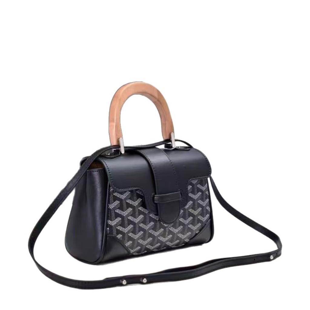 Women's PU Shoulder Bag with Wooden Handle, Crossbody & Handheld Purse