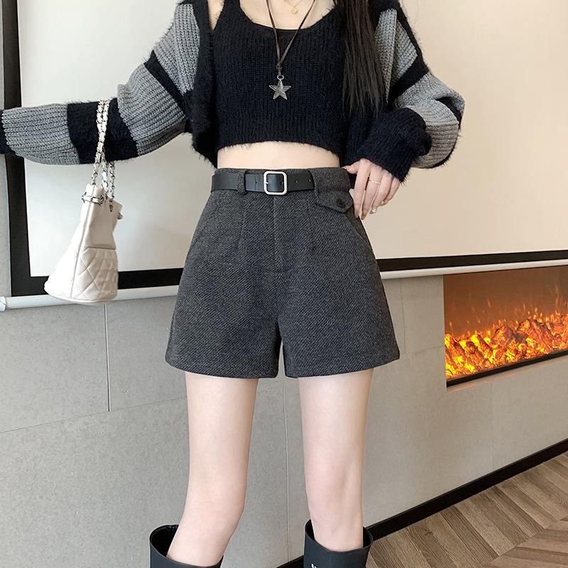 

Женские новые шерстяные шорты для осени и зимы, утепленные, с высокой талией, повседневные брюки-ботфорты А-силуэта с широкими штанинами 2XL серый