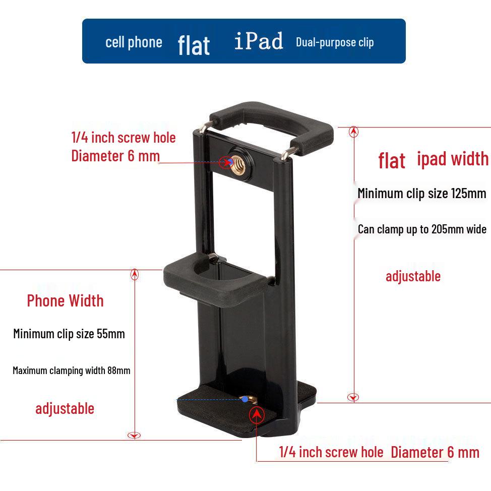 Two-in-One Phone & Tablet Clamp Mount Adapter for Tripods & Selfie Sticks