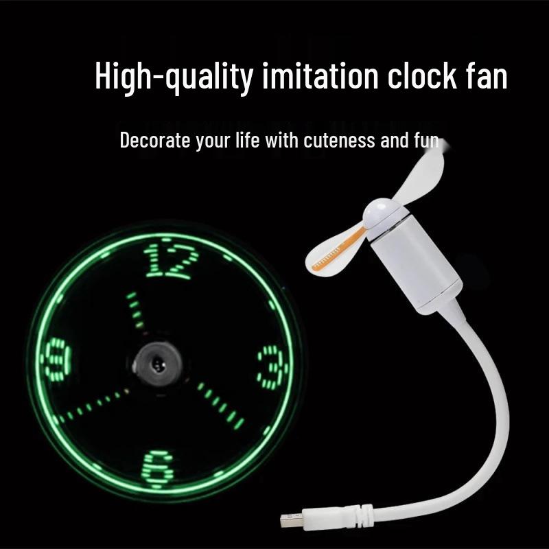 

Mini LED Clock Display Fan: USB Novelty Gift with Flashing Words 24.5x8.5 cm