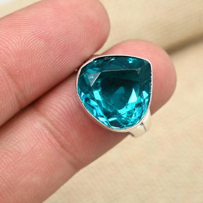 Aqua-Apatit-Edelstein, handgefertigter Schmuck aus massivem 925er Sterlingsilber, hübscher Verlobungsring für Geschenke