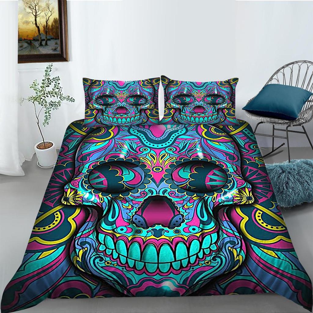 Home Bedding Set Skull Quilt Cover and Pillow Cover Bedding Set AU/EU/US Full Size Home Decoration