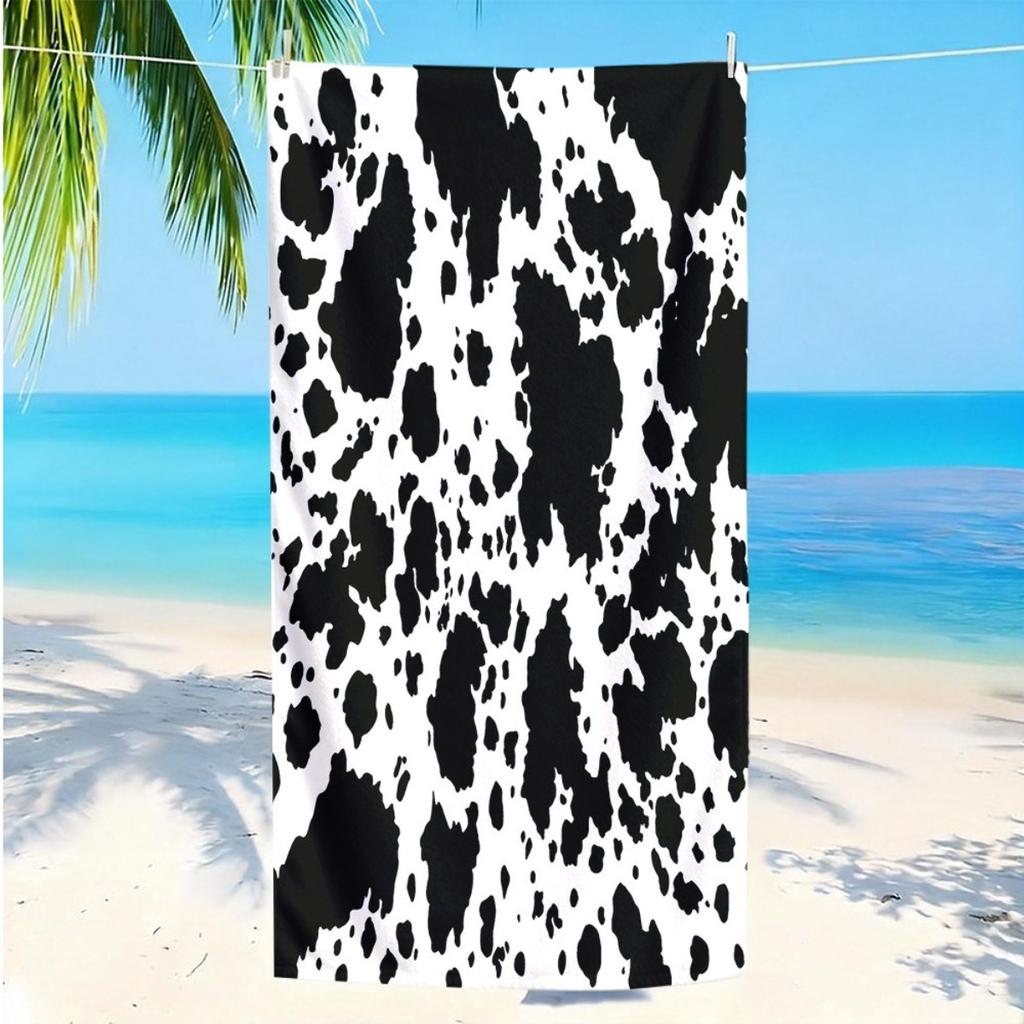 Serviette de Plage Motif Vache Mode 1 Pièce Microfibre Imperméable Anti-sable Imprimé Plat 2D Serviette d'Été pour Vacances, Piscine, Soleil