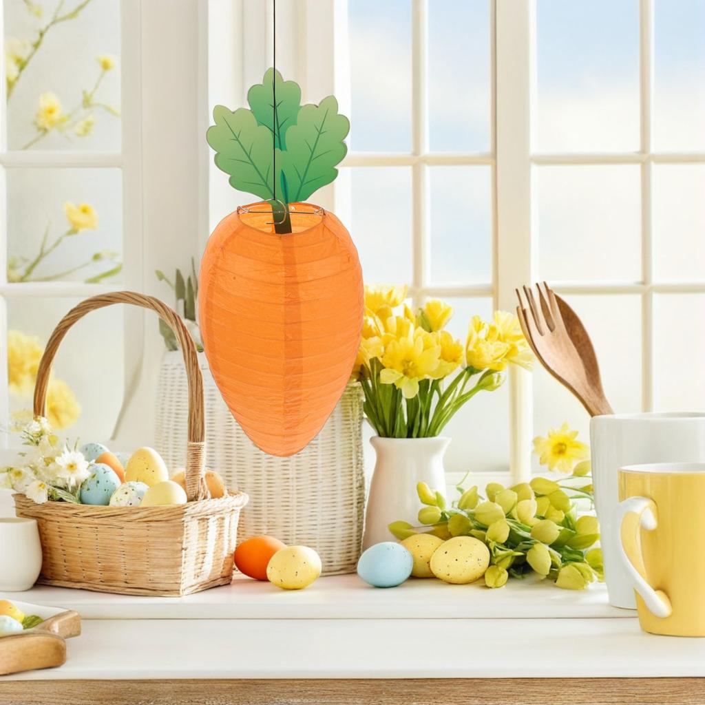 4Pcs Cute Carrot Lanterns Easter Decorations Hanging Paper Lanterns for Tree Ceiling Wedding Birthday Spring Festival Supplies