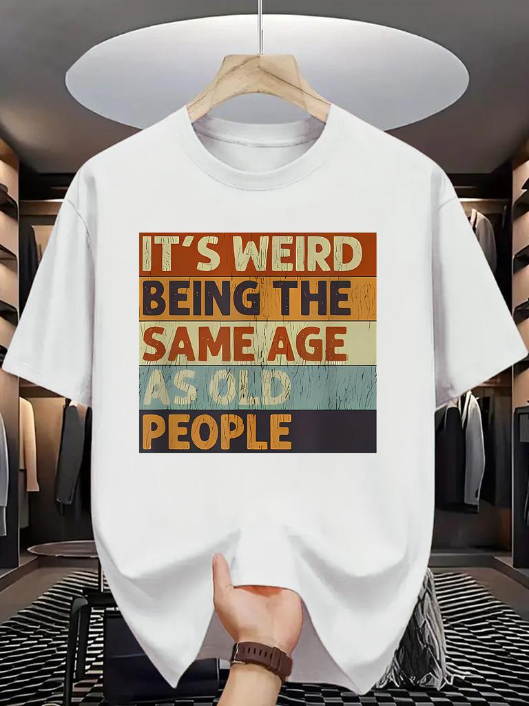 Funny Aging Quote Print Unisex Short Sleeve Tshirt Retro Color Block Letter Text O Neck Tee Humorous Slogan Male Street Fashion Top