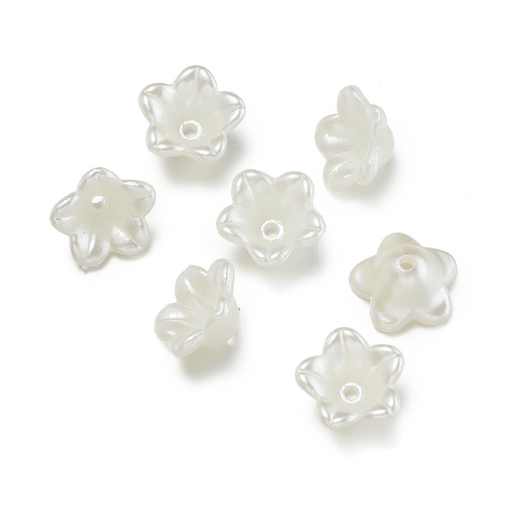 100pcs/lot Spacer Beads Pearl White Imitation Pearl Flower End Bead Caps For  DIY Jewelry Making Findings Accessories