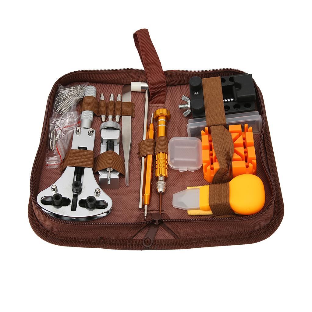 Watch Repairing Kit Watch Battery Replacement Watch Case Opener Complete Watch Tool Kit with Brown