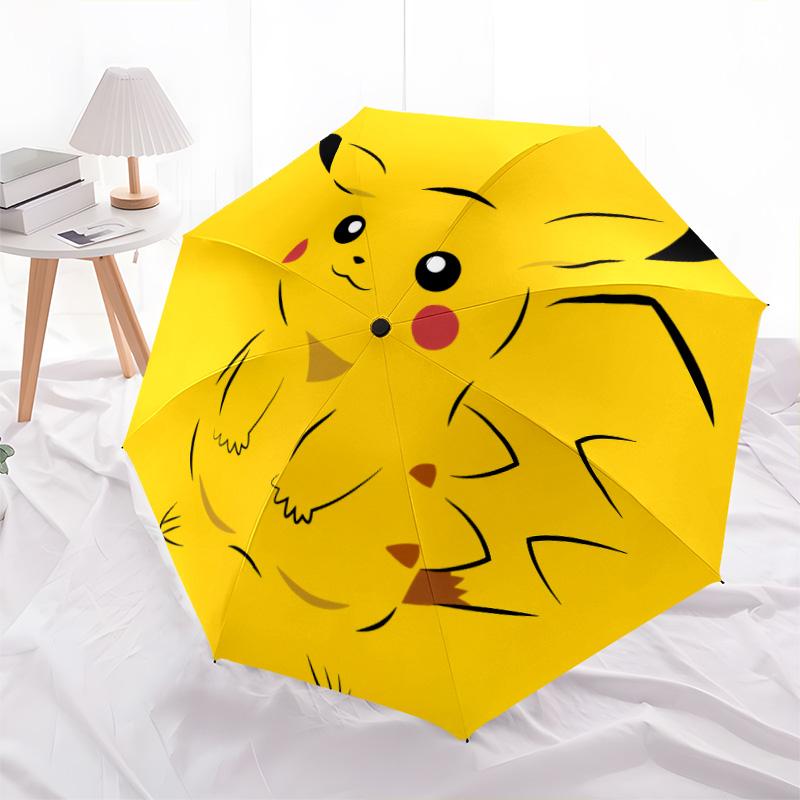 Happy Pikachu Pattern, Automatic Folding Umbrella, Portable and Foldable Design, 8 Ribs, a Christmas or Birthday Gift.