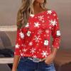 Women's Tops Seven Sleeve Shirt Round Neck Loose Christmas Snowman Christmas Tree Printed T-Shirt