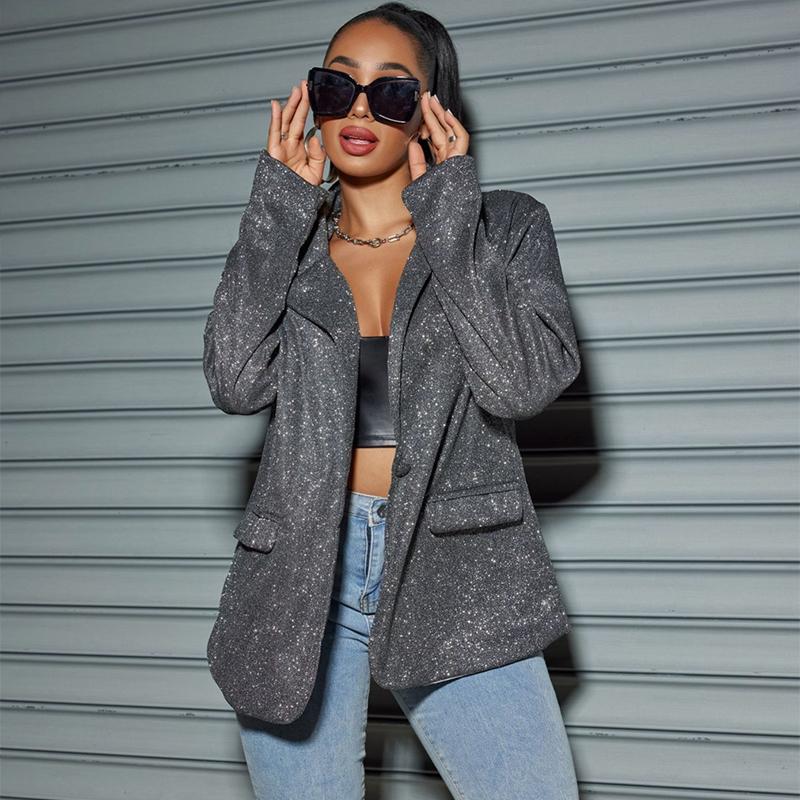 Women's Commuter Style Cardigan Lapel Long Sleeve Large Size Casual Suit Jacket