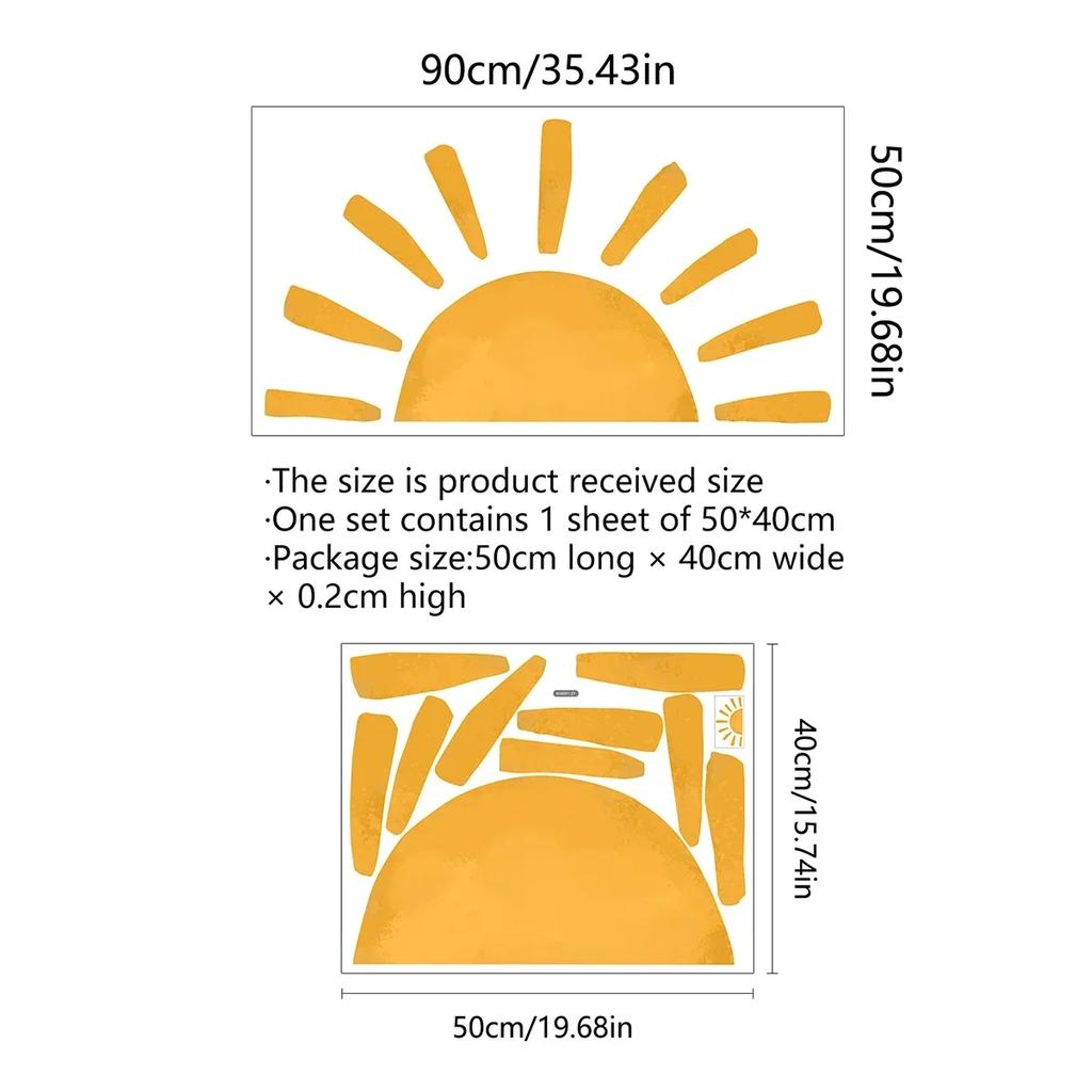 Half Sun Wallpaper Decal Sunshine Vinyl Wall Stickers Boho Nursery Baby Room Wall Stickers Self-Adhesive Bedroom Home Decor