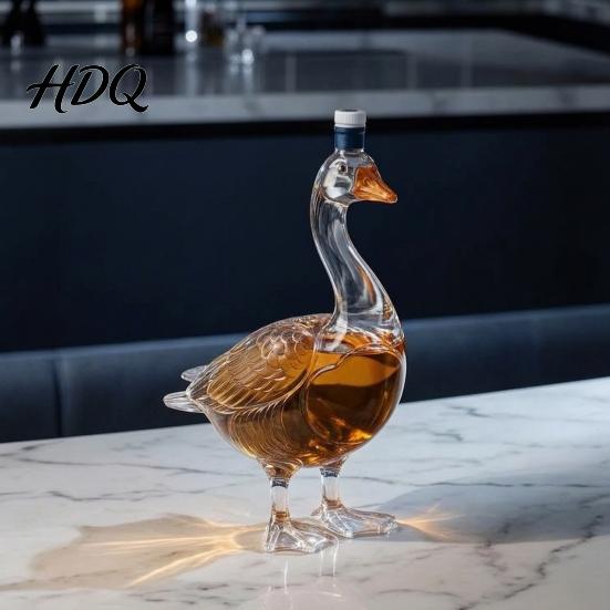 Unique Wine Bottle Design Goose Bird Shape Whiskey Decanter 3D Glass Animal