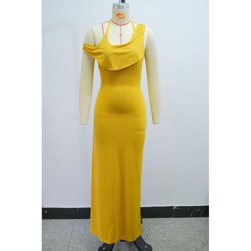 

Fashion Wind New Sexy Halter Backless Sling Dress Sexy Backless Halter Dress Wheat color 2XL