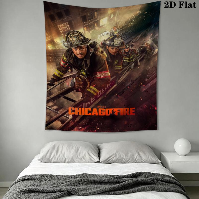 Chicago Fire Wall Tapestry Aesthetic Wall Hanging Printed Fabric Blanket Decorative Tapestries for Bedroom Living Room Home Decor