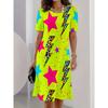 Summer Fashionable Casual Round Neck T-shirt Short Sleeved Mid Length Mini Dress Soft Comfortable Retro Versatile Party Loose 3D Printed Women's Dress