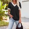 Women's Fashion Casual Short-Sleeve V-Neck Patchwork Pullover Top