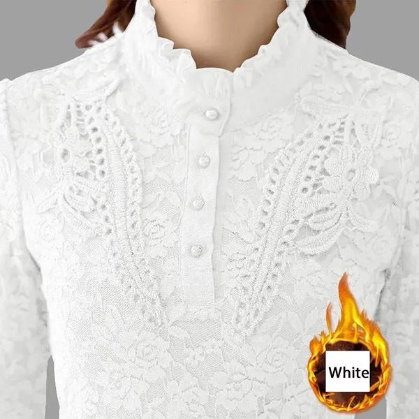 Plush Thickened Long Sleeve Lace Shirts Women's Autumn Winter Slim Fit Tops Large Size Warm Blouses
