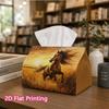 1pc, 2d Flat Printing, Tissue Box Chasing the Horizon: The Magnificent Horse Pattern In the Golden Field Printed Tissue Box, Durable Decoration Storag