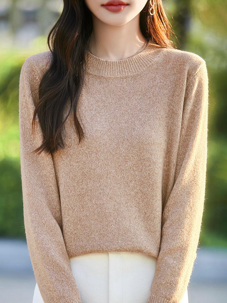 Women's Loose Fit Speckled Yarn Pullover Sweater - Heather Round Neck Knit for Autumn/Winter